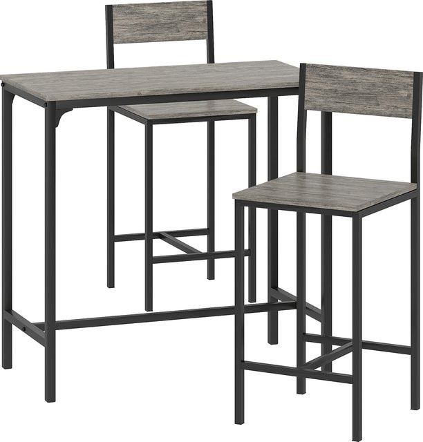 HOMCOM Bar-Set im Industrial-Stil mit Tisch und 2 Hockern in Grau, Stehtisch mit Metallgestell und Rückenlehnen für Küche, Esszimmer und Wohnzimmer - Bild 1