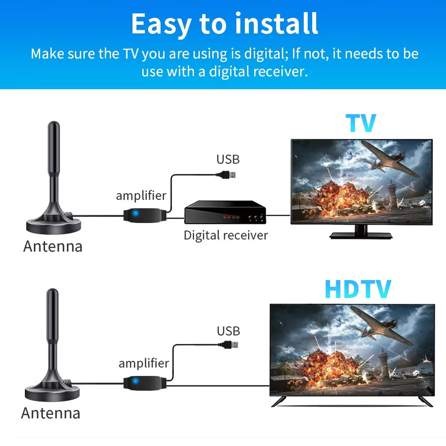 YUNYINMING Digitale Indoor-TV-Antenne für DVB-T2 4K mit verlängertem Saugnapf, Schwarz - Bild 3