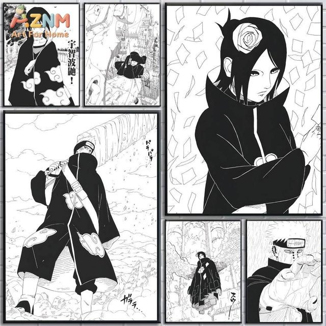 AZNM Naruto Akatsuki Manga Leinwand Wandkunst Kayou Schwarz-Weiß HD-Druck Poster - Bild 1