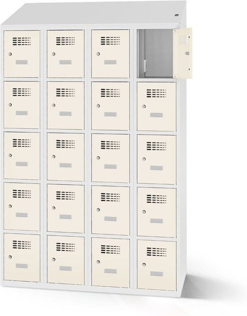 rotstahl Fächerschrank mit 20 Fächern und Ladefunktion, Farbe Weiß, B/H: 120 x 200 cm - Bild 1