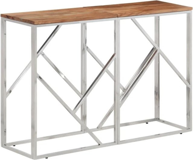 vidaXL Konsolentisch modern in Silber aus Edelstahl und massivem Akazienholz, B/T/H: 150 x 30 x 70 cm - Bild 1