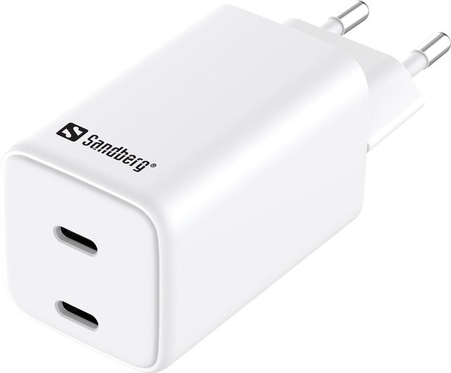 Sandberg Netzteil mit 65 Watt und 3,25 A, 2 USB-C Ausgabeanschlussstellen, Farbe: Weiß - Bild 1