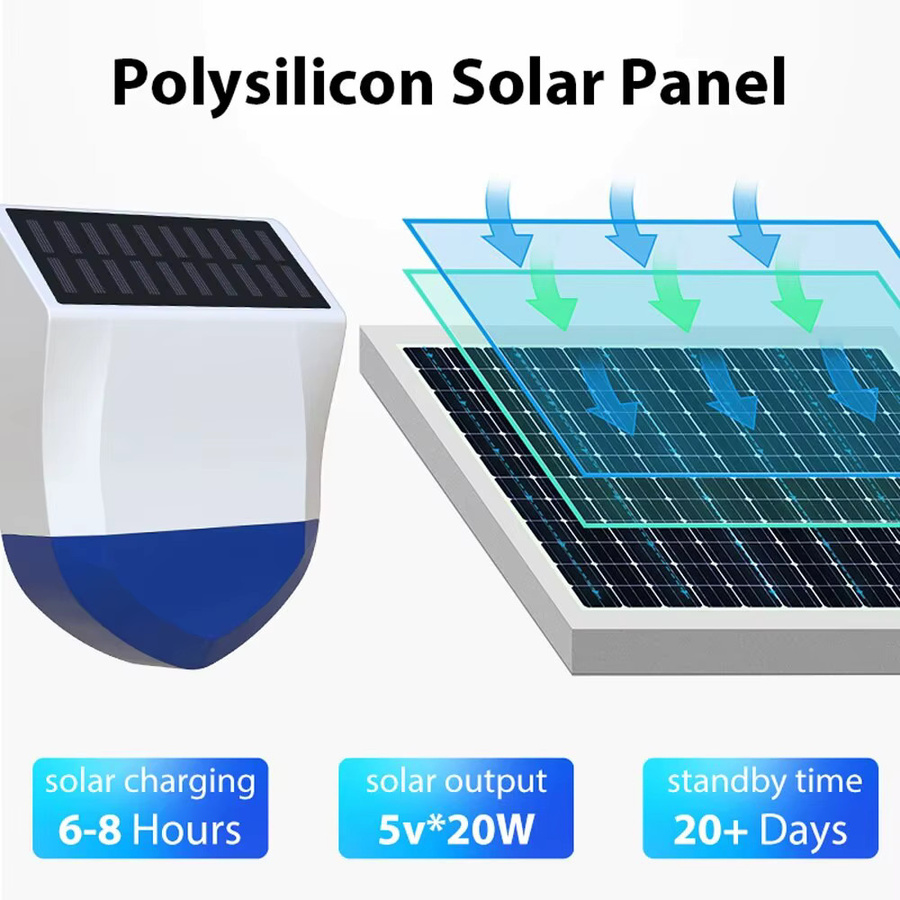 Tuya Smart Wasserdichte Outdoor Sirene mit Solar und USB Netzteil, Zigbee/Wifi Alarm mit 95dB und optionaler Fernbedienung, Weiß - Bild 3