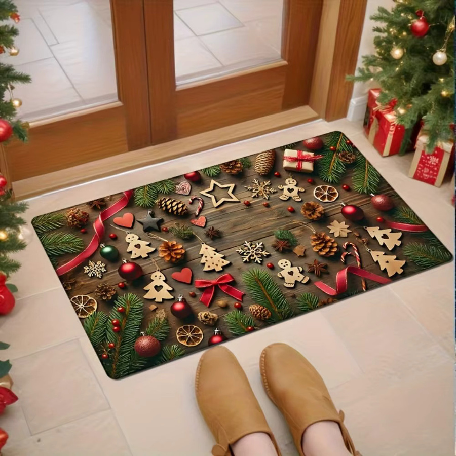 VIKAMA Weihnachtliche Fußmatte mit Tannenzapfen und Lebkuchenmann Motiv, Mehrfarbig, 60 x 40 cm - Bild 2