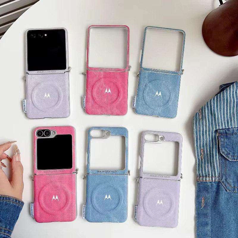 Magnetische Denim-Stoff Schutzhülle für Motorola Razr 70 Ultra, 60 und 50 Ultra in Purple - Bild 3