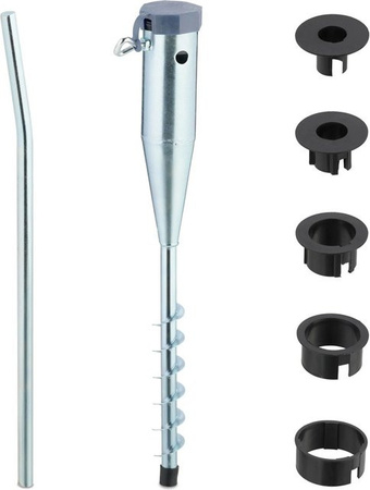 Relaxdays Bodenhülse aus Stahl in Grau für Sonnenschirme, Wäschespinnen oder Fahnenmasten mit 5 Adaptern, Höhe: 56 cm, Breite: 7 cm, Tiefe: 10 cm