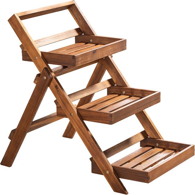 3-stufige Blumentreppe aus Akazienholz von HC Garten & Freizeit in Braun, B/T/H: 81 x 55 x 76,5 cm - Bild 1