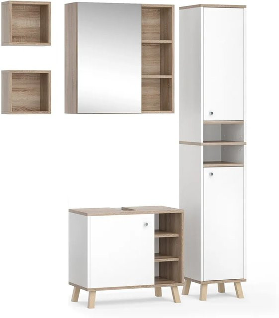 Vicco Badmöbelset Senyo in Schwarz und Weiß mit Hochschrank, Waschtischunterschrank und Spiegelschrank - Bild 2