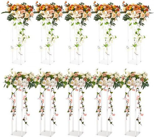 VEVOR 10er-Set Eckige Blumenhocker Modern aus Acryl und Metall, Transparent/Gold, B/T/H: 20 x 20 x 60 cm - Bild 1