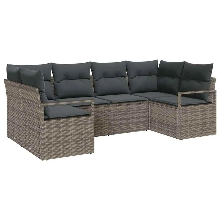vidaXL Gartensofa-Set aus Poly-Rattan in Grau mit 6 Teilen, L-Form und integriertem Kissen-Speicher - Bild 2