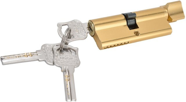 Zylinderschloss mfySpace aus Aluminium in Gold mit Schlüssel für Schrank, Briefkasten und Schublade - Bild 1