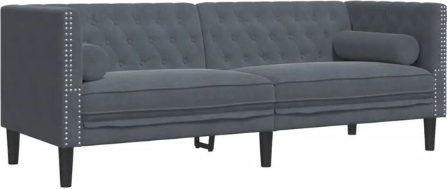 vidaXL Chesterfield-Sofa 3-Sitzer aus Samt in Dunkelgrau mit Nackenrollen und Massivholzrahmen - Bild 1