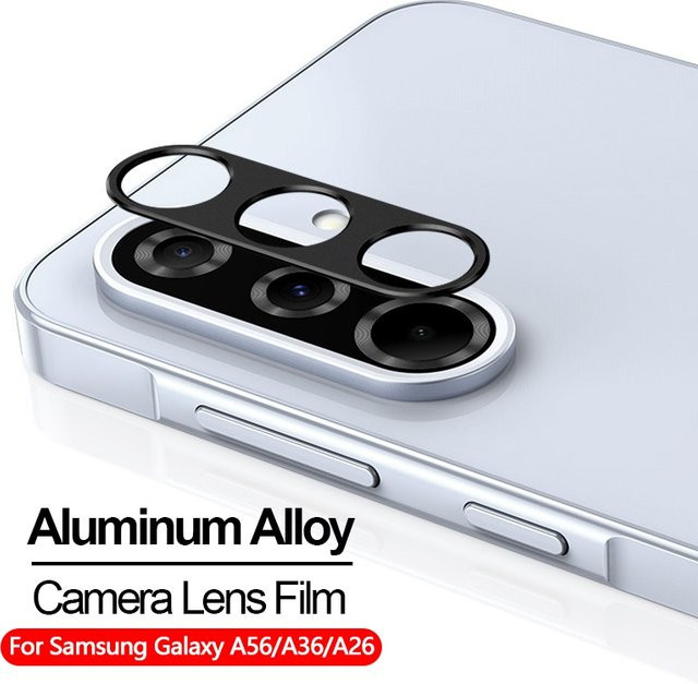 Samsung Galaxy A56 A36 A26 Kamera Schutzfolie aus Aluminium Metall in Schwarz mit Objektivglas Kappe - Bild 1