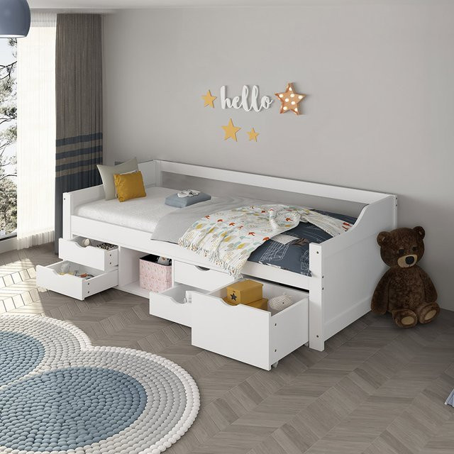 HOME DELUXE Kinderbett COSMOS aus Holz mit Schubladen, Farbe: Weiß, B/T/H: 90 x 200 x 96 cm - Bild 1