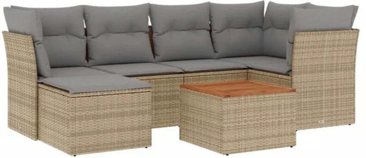 7-teilige Garten-Sofagarnitur aus Polyrattan mit Kissen in Beige von vidaxl - Bild 1