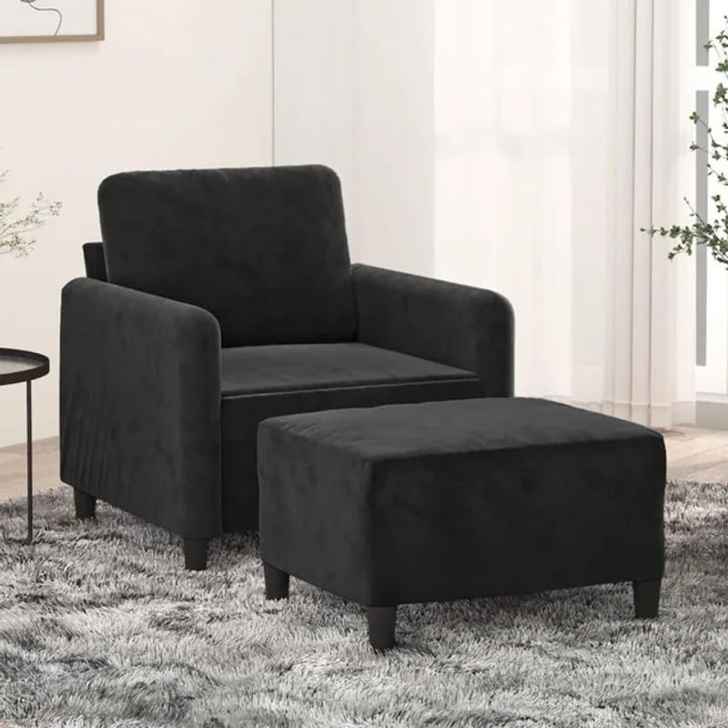 Modernes Relaxsessels Set mit Hocker von vidaxl in Schwarz aus Samt - Bild 1