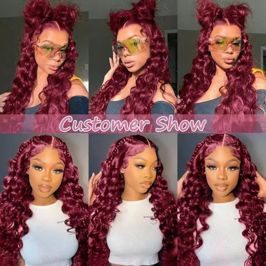 Burgunderrote Loose Wave Lace Front Perücke, 250%, Damen - Bild 6