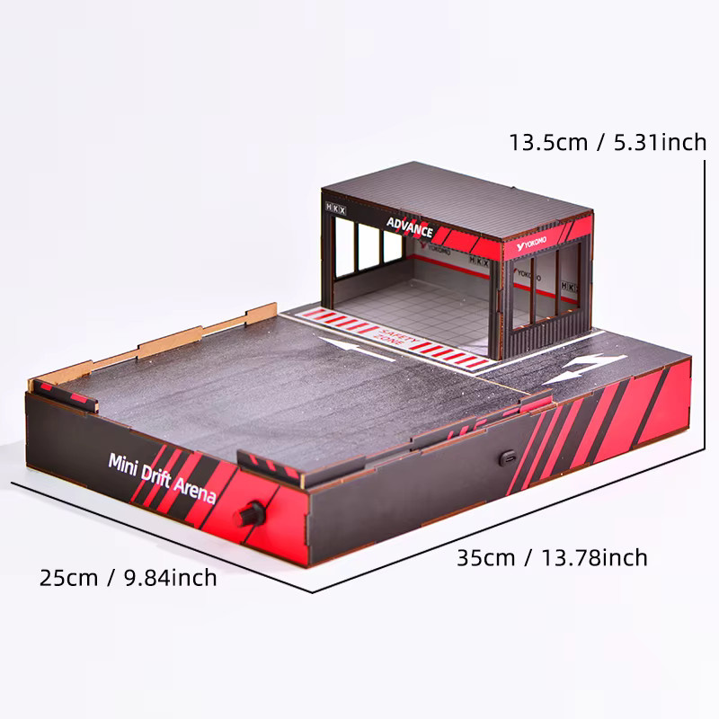 ELEVEN-CUTE DIY Holz-Miniatur-Drift-Arena, Modellbausatz, Maßstab 1:64, mit LED-Garagenbeleuchtung - Bild 3