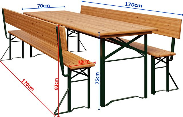 Casaria Bierzeltgarnitur mit Tisch und Rückenlehnen aus Holz und Stahl in Braun - Bild 1