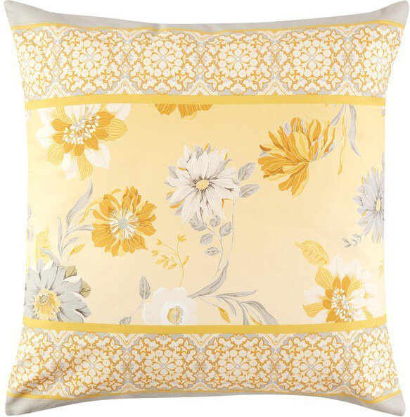 Granfoulard Twill-Kissenhülle Posillipo Gold mit floralem Blumenmuster aus Baumwolle, B/H: 40 x 40 cm - Bild 1