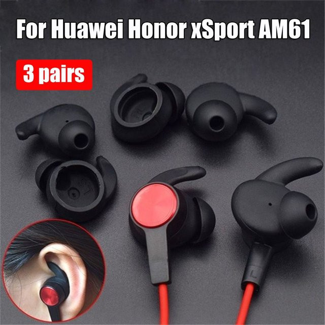 3 Paar Silikon Ohrstöpsel Abdeckungen für Huawei Honor XSport AM61 Bluetooth-Headset in Schwarz - Bild 1