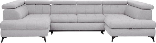 Mömax Wohnlandschaft in U-Form mit verstellbarer Kopfstütze und Lift-up-Sitzfunktion, Farbe: Silber, Schwarz, Grau