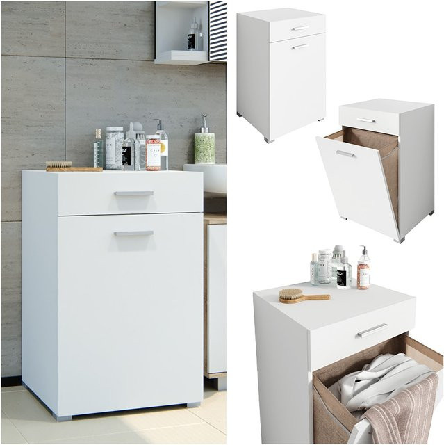 Vicco Badschrank Matteo Waschmaschinenschrank mit Wäschekorb in Weiß B: 50 cm, H: 79 cm, T: 18 cm - Bild 1