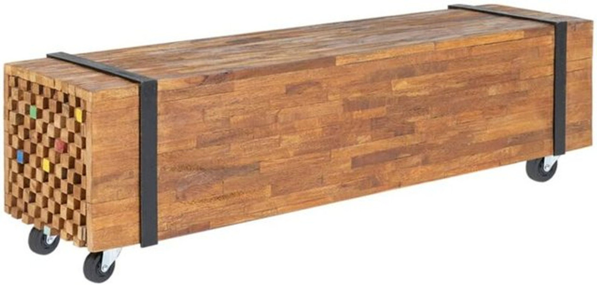 vidaxl TV-Schrank aus Massivholz Teak in Natur und Braun, B/T/H: 110 x 30 x 32,5 cm - Bild 1
