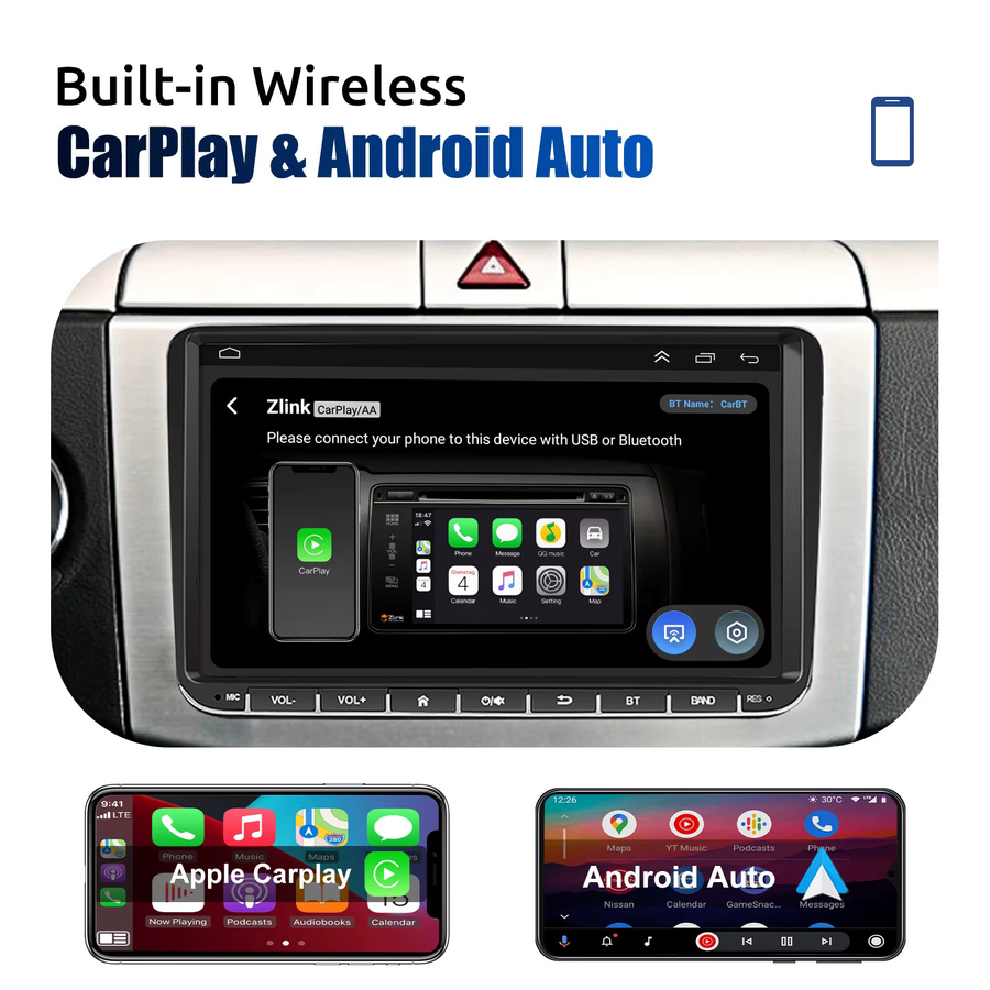 ESSGOO Android 14 Autoradio mit 9 Zoll Display, 4G+64G, Wireless Carplay, GPS, Wi-Fi und Bluetooth in Schwarz für VW Golf 5 6, Passat B6 B7, Polo 6R, Touran, Tiguan, Caddy, EOS, Jetta, T5 sowie Seat und Skoda - Bild 2