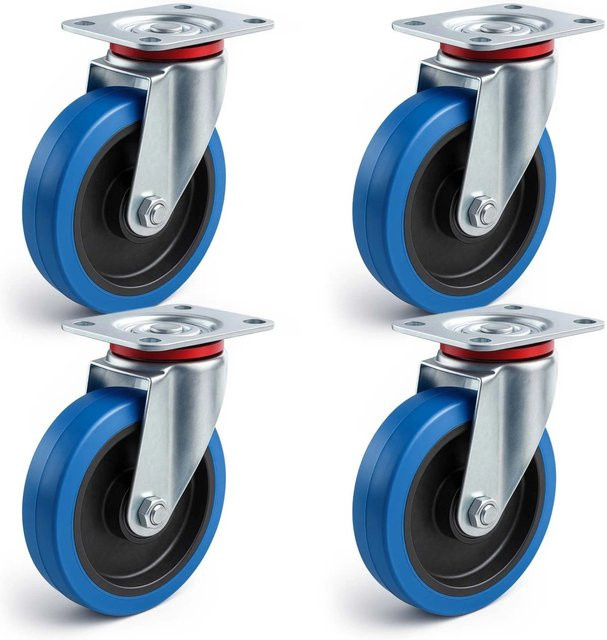 Wiltec Lenkrollen Set 4er Pack Transportrollen ohne Bremse in Blau, Durchmesser: 200 mm, Tragkraft: 350 kg - Bild 1