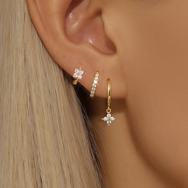 Yuedane Ohrring Set, Edelstahl, Gold, Kristall, Zirkonia, Damen - Bild 1