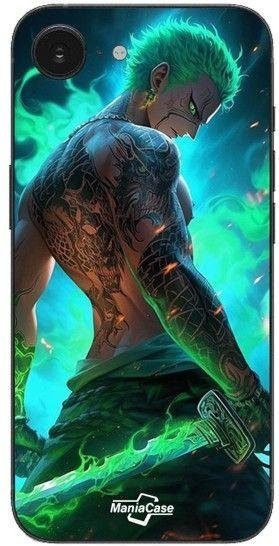 MANIACASE iPhone SE 2024 Hülle mit One Piece Zoro 3D Manga Anime Fanart in Schwarz und Multicolour - Bild 1