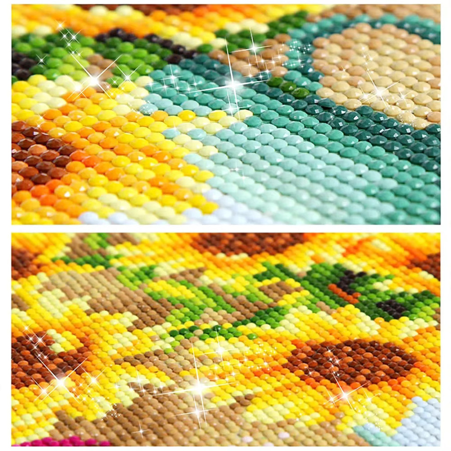 QIZITENG 5D Diamantmalerei Sonnenblume DIY Kreuzstich Set mit gelben Blumen und runden Mosaiksteinen für Hobby und Dekoration - Bild 2