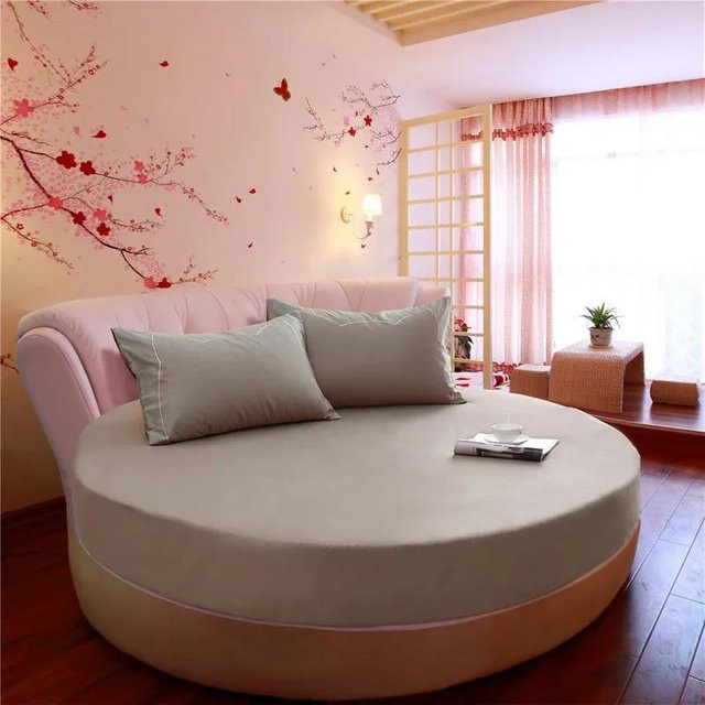 Rundes Spannbettlaken aus Baumwolle von Love Fashion Home, Rutschfeste Matratzenauflage, Einfarbig, Durchmesser: 200 cm - Bild 1