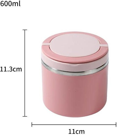 WIKHOSTAR Thermosbehälter aus Edelstahl als isolierte Lebensmittel-Thermodose für Suppen und Lunchboxen, Pink, 600 ml - Bild 1