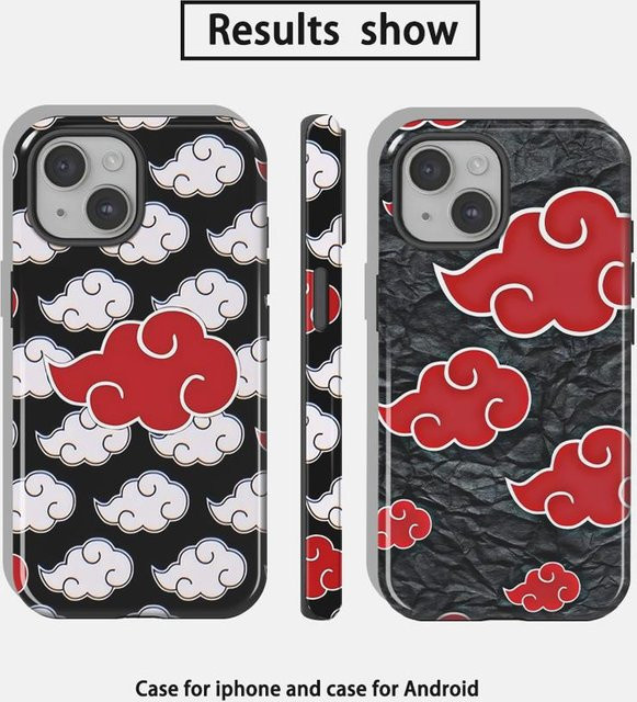 Schutzhülle mit Akatsuki Rote Wolkenmuster für Apple iPhone 17 16e 15 14 13 12 XS XR Pro Max in Schwarz und Rot - Bild 1