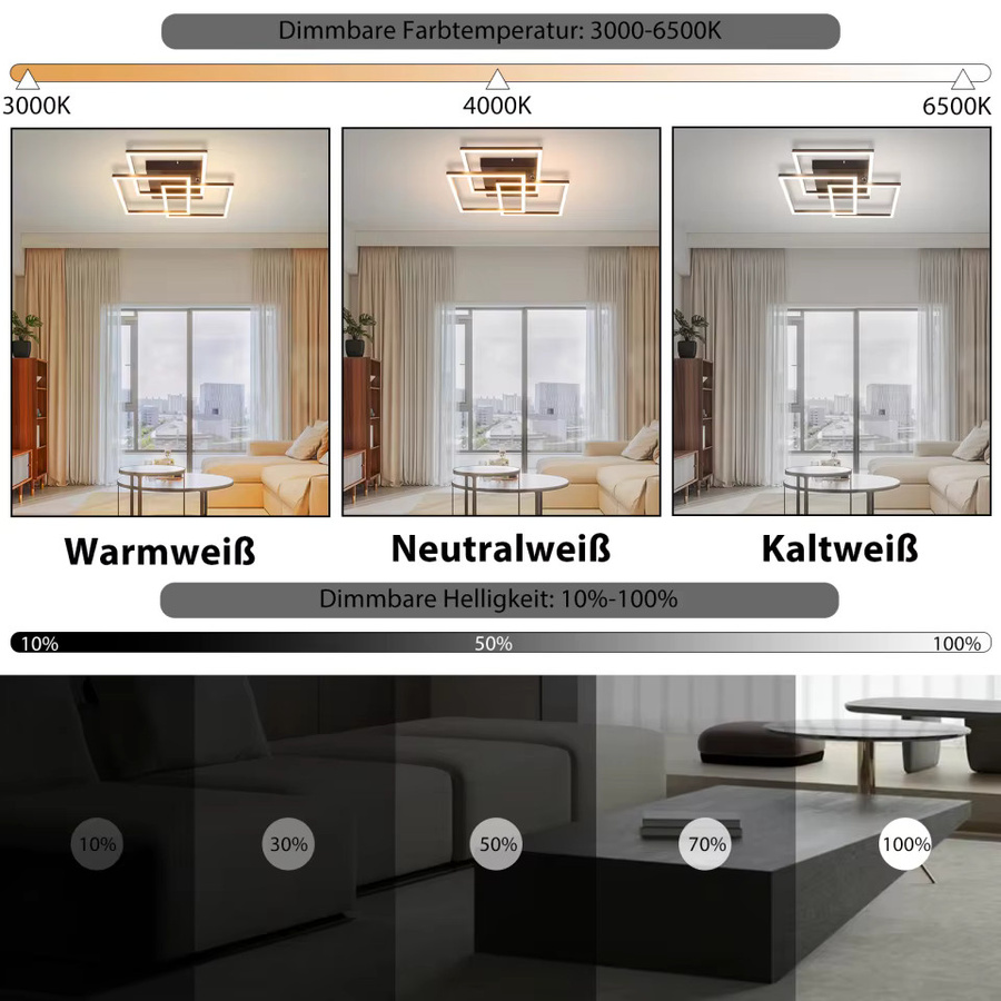 NETTLIFE Moderne LED-Deckenleuchte Schwarz, 36W, dimmbar mit Fernbedienung, Durchmesser: 40 cm - Bild 3