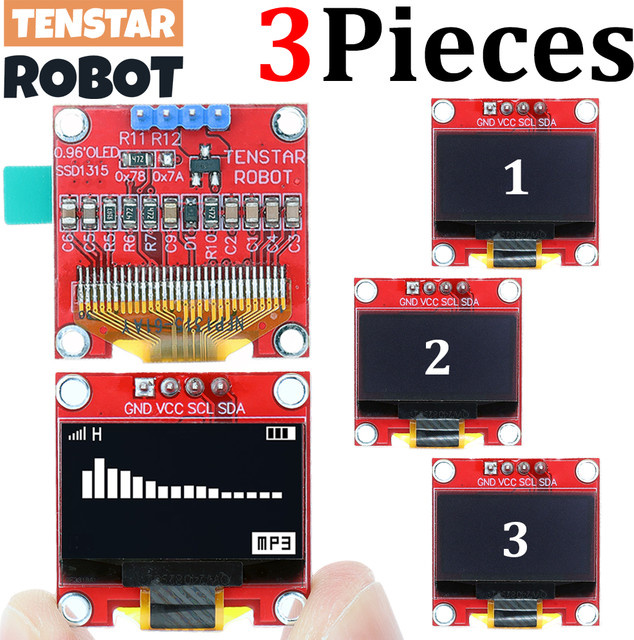 TENSTAR 3er Set rote OLED-Anzeigemodule 0,96 Zoll mit SSD1315 Treiberchip 128 x 64 Pixel 4Pin I2C LCD-Bildschirmplatine - Bild 1