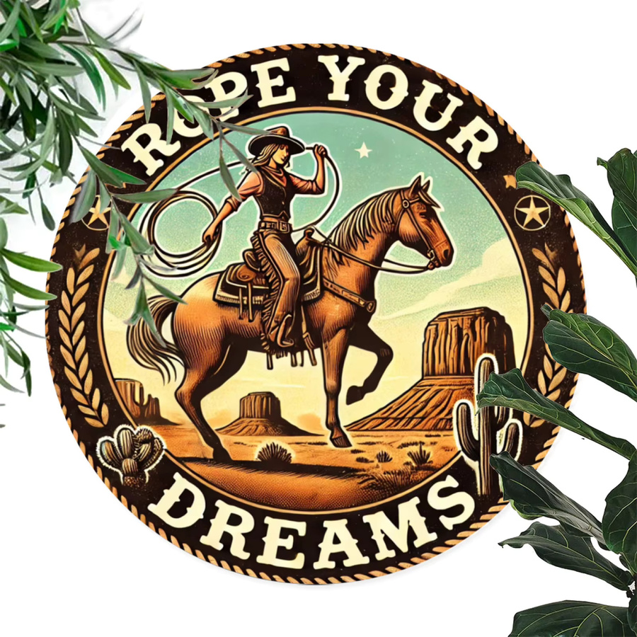 Potdemiel Guard Your Dreams Runde Aluminium-Wandkunst im Vintage-Stil, Metallschild mit geometrischen Tier-Motiven, Mehrfarbig, Durchmesser: 20 cm - Bild 3