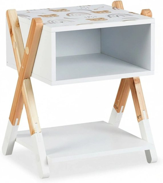 Relaxdays Kindernachttisch aus MDF und Kiefernholz mit offenem Fach, B/T/H: 42 x 34 x 30 cm - Bild 1