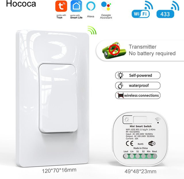 Hococa Tuya Wifi Smart Kinetic Wireless Switch Wasserdichter intelligenter Außenschalter mit Alexa-Sprachsteuerung in Weiß - Bild 1