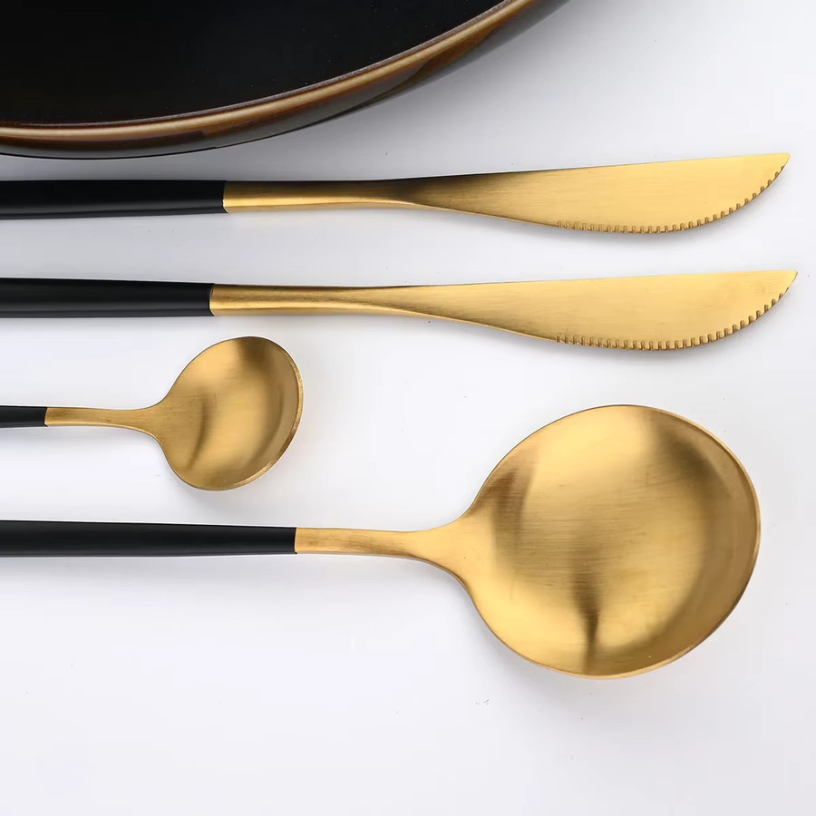 JANKNG Besteckset aus Edelstahl in Gold, 30-teilig mit Messer, Gabel, Esslöffel und Teelöffel - Bild 2