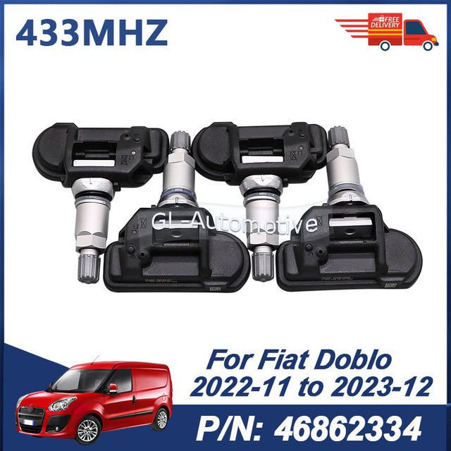 4er-Set GANGLE Reifendruckkontrollsystem TPMS Sensoren 433MHz für Fiat Doblo 2022-2023 und Ducato in Schwarz - Bild 1