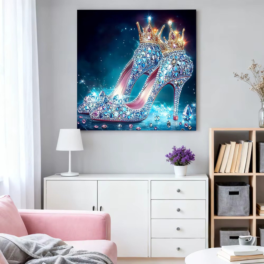HUACAN Diamantmalerei Krone und High Heels Motiv als kreatives Mosaik-Set mit Harz-Quadratbohrern in Multicolour, B/H: 20 x 20 cm - Bild 3