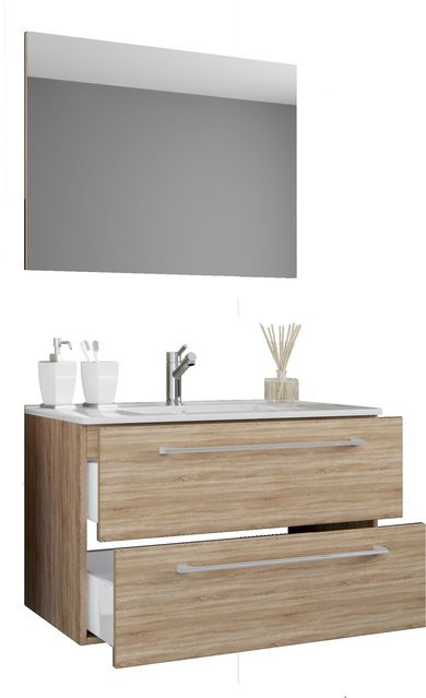 VCM Badinos 3-tlg. Badmöbel Set hängend mit Unterschrank, Waschbecken aus Keramik und Spiegel, Breite: 80 cm - Bild 1
