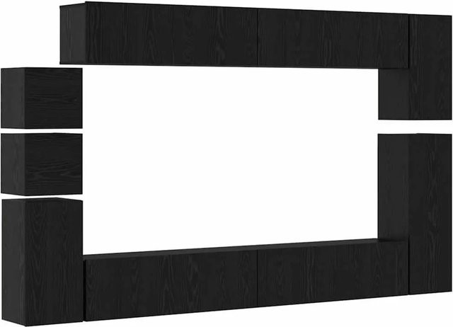 vidaXL TV-Schrankset 9-teilig modern in Schwarz und Eichen-Optik aus Holzwerkstoff für dein Wohnzimmer, Set bestehend aus: 2 x TV-Schrank L: 100 cm, B: 30 cm, H: 30 cm; 2 x TV-Schrank L: 30,5 cm, B: 30 cm, H: 60 cm; 1 x TV-Schrank L: 30,5 cm, B: 30 cm, H: - Bild 1