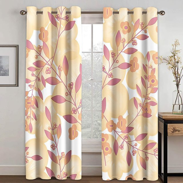 A Family Of Home Textiles Sonnenschutzvorhang im Retro-Stil mit Blumen- und Blättermuster, halbtransparent, Mehrfarbig, Breite: 150 cm, Höhe: 166 cm - Bild 1