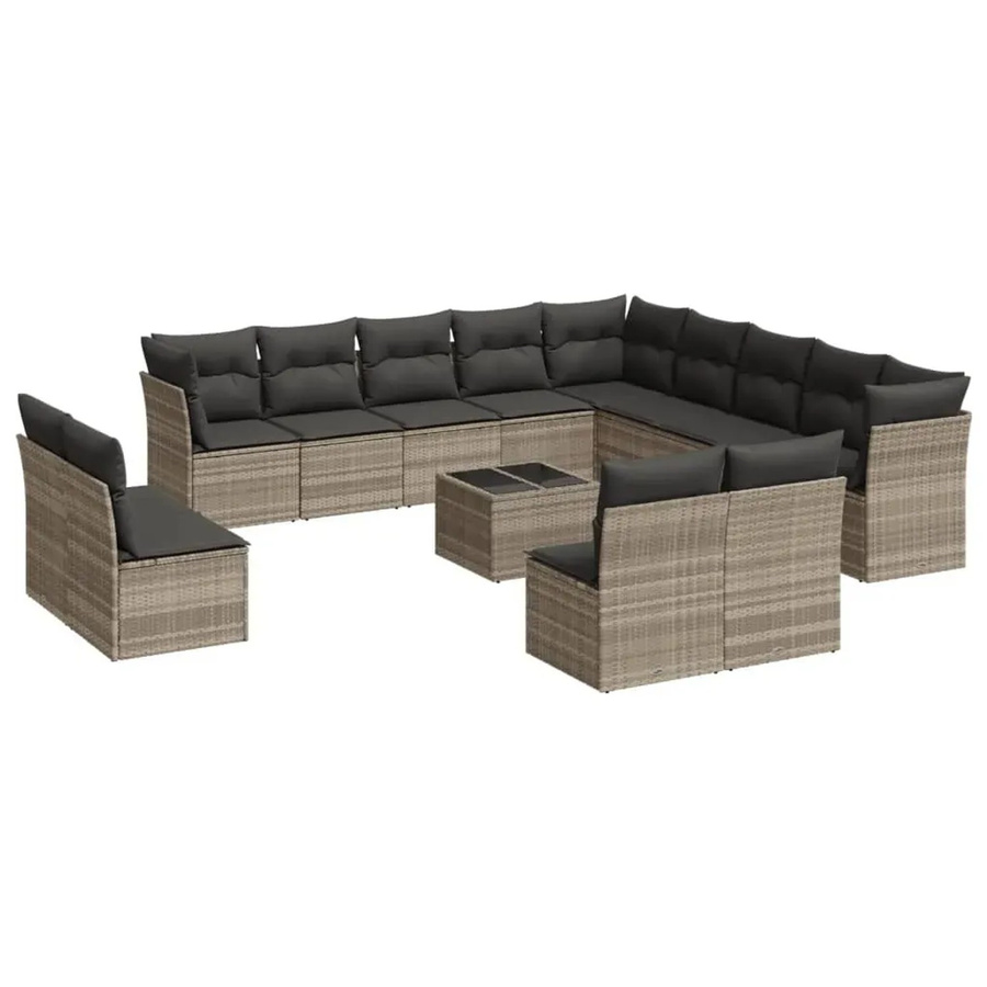 vidaXL 14-teilige Garten-Sofagarnitur aus Polyrattan mit Kissen in Hellgrau - Bild 2