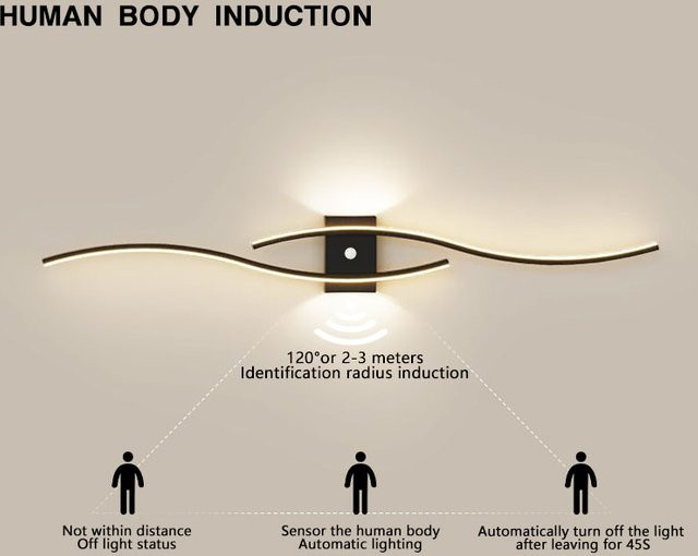 LEITELL LED Wandleuchte mit Bewegungssensor in Weiß, minimalistisches Design für Schlafzimmer und Wohnzimmer, warmweißes Licht - Bild 1