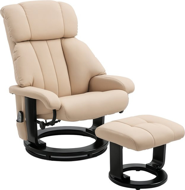 HOMCOM Relaxliege Massagesessel mit Hocker, ergonomischer Fernsehsessel für das Wohnzimmer, Beige, B: 76 cm, T: 80 cm, H: 102 cm - Bild 1